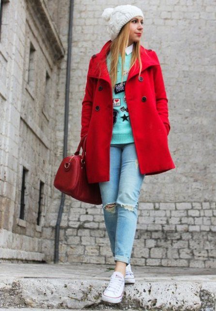 Яркие образы с красным пальто стиль,мода,Мода и стиль,мода,Пальто