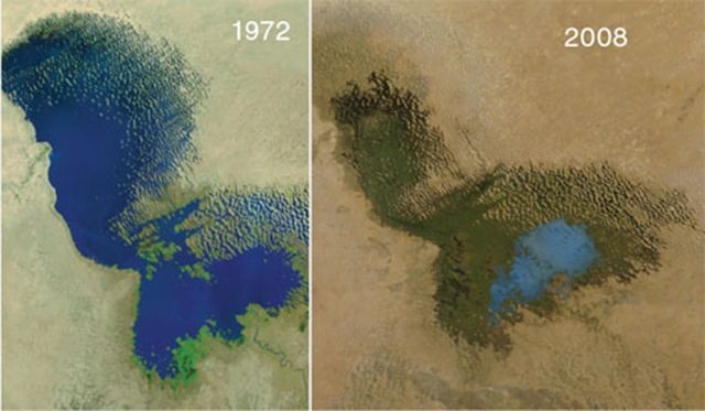 Lago Ciad nel tempo, vista da satellite, bacino vitale da cui dipendono 20 milioni di persone