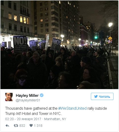 Мэр Нью-Йорка и звёзды Голливуда вышли на акцию протеста против Трампа