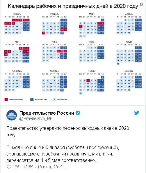 Опубликован календарь праздников на 2020 год: россиянам сократили новогодние и майские каникулы