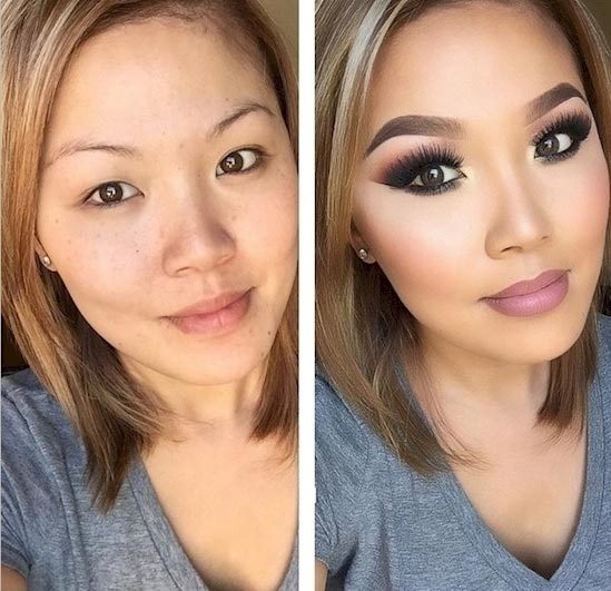 Фотографии девушек до и после макияжа