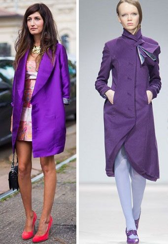 Как и с чем носить фиолетовое пальто