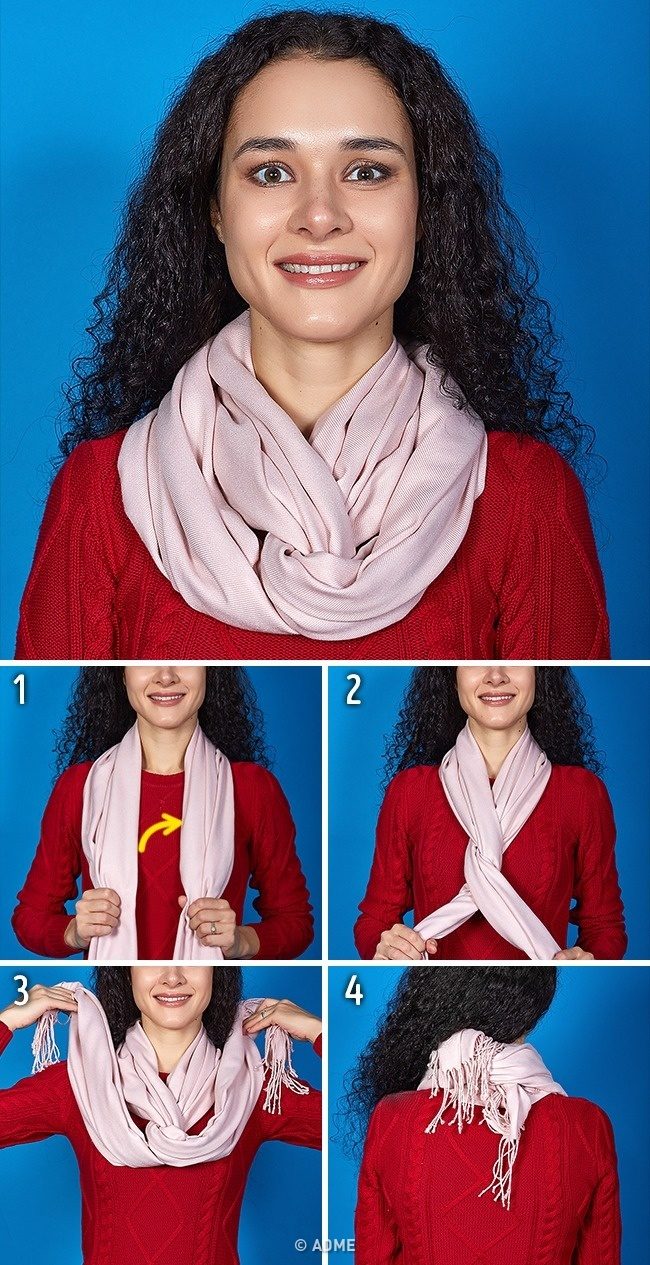 Завязывания шарфа женщине. Способы завязывания шарфов. Красивые способы завязывания шарфа. Как красиво завязать шарф. Как ЗАВЯЗАТЬКРАСИВО.Шаоф.