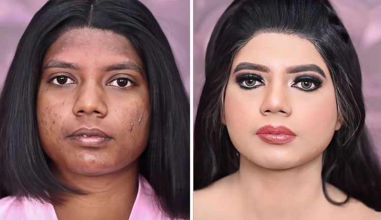 Женщины, которые наносят макияж, как маляр кисточкой