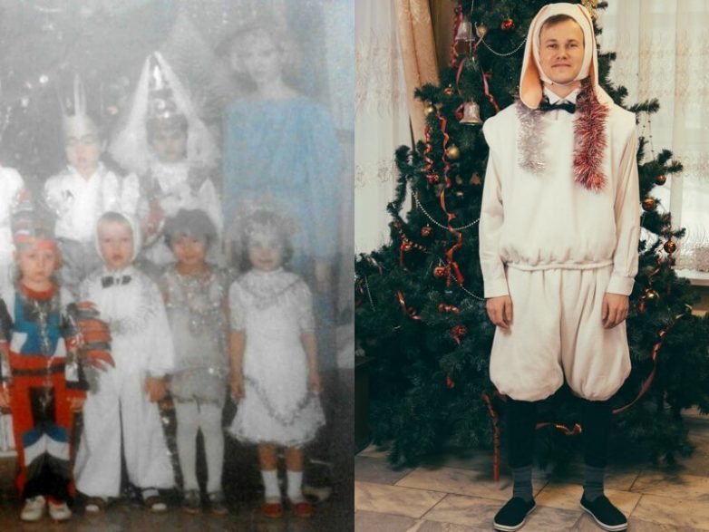 Российские актеры воссоздали свои детские новогодние фото
