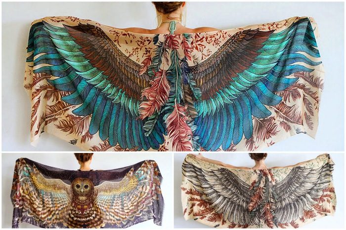 Дизайнерские платки с крыльями, превращающие женщину в прекрасную птицу
