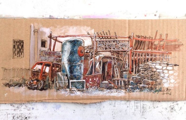 Художник создает свои картины на мусоре