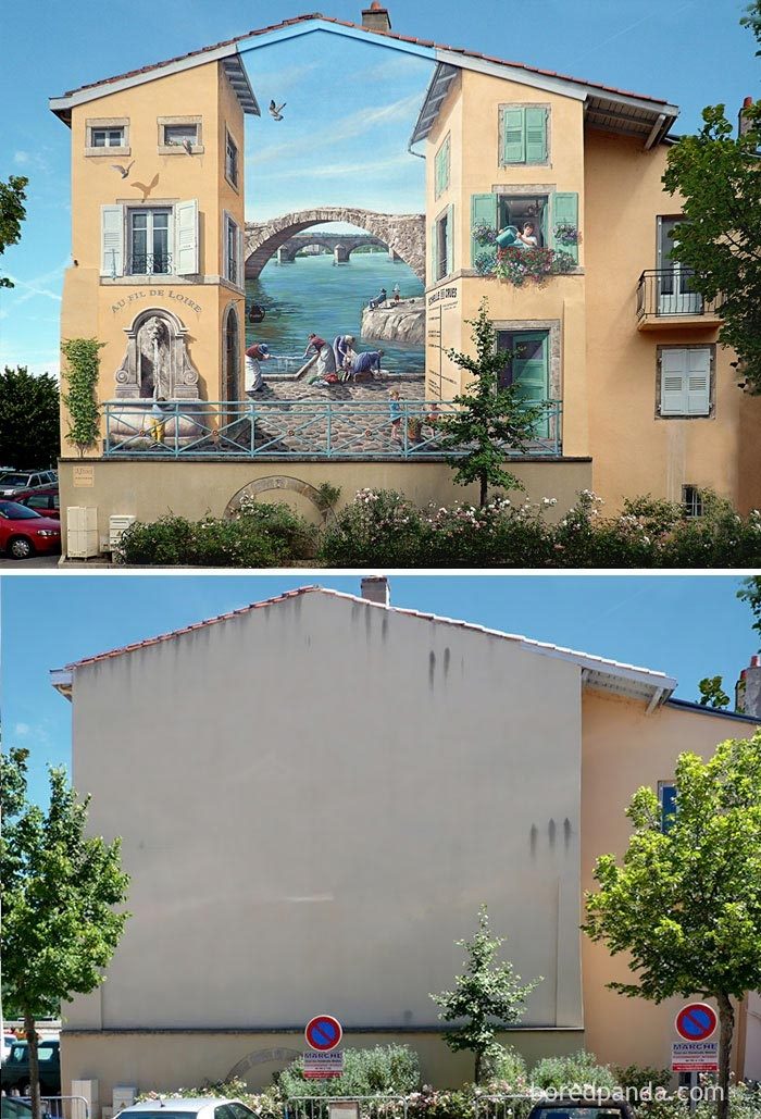 Дома до и после того, как над ними поработали уличные художники
