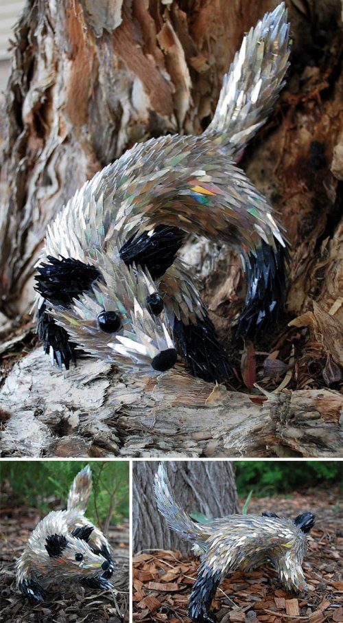 Потрясающие скульптуры животных из компакт-дисков от Шона Эвери