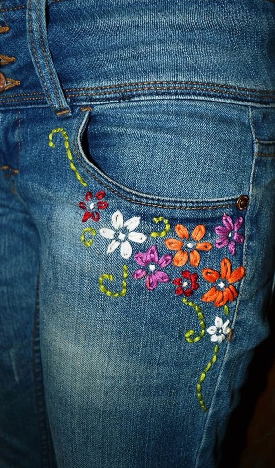 Идеи вышивки по джинсовой ткани