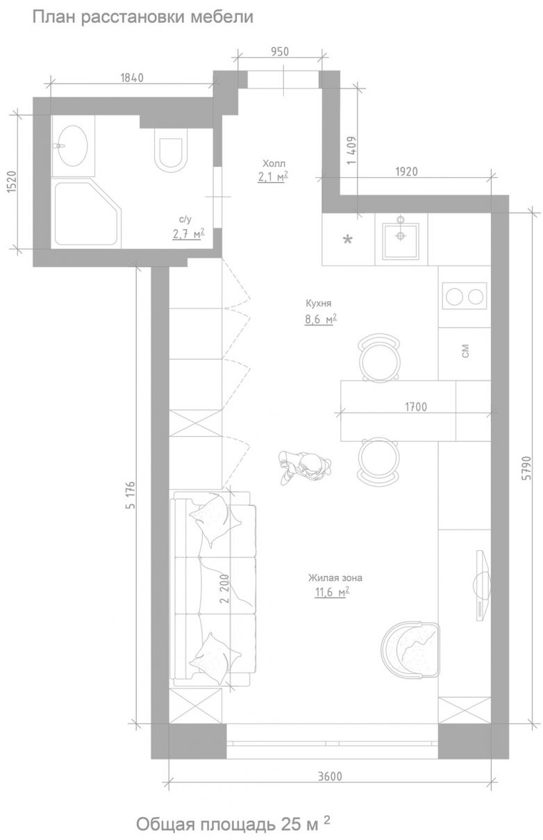 План квартиры студии 30 кв.м планировка