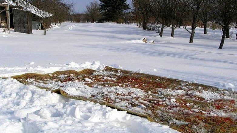 Выбивание ковра на снегу — самый эффективный метод чистки зимой