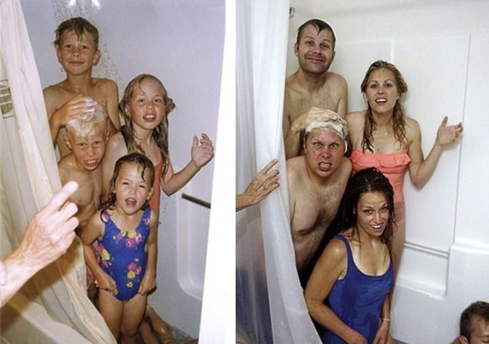 Семейные фотографии, сделанные «тогда и сейчас»