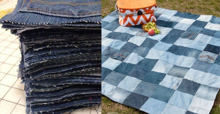 Одеяло для пикника из старых джинсов