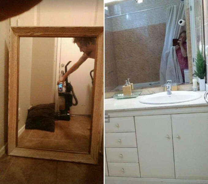 Как убрать отражение в зеркале на фото