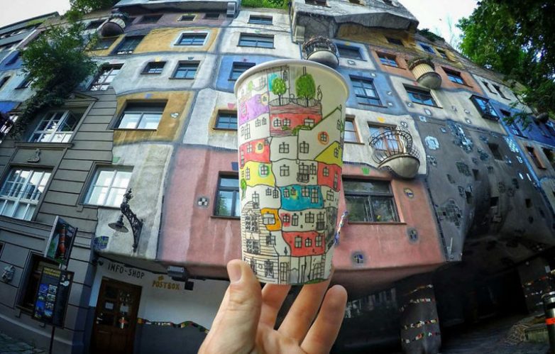 Туристический арт на бумажных стаканчиках