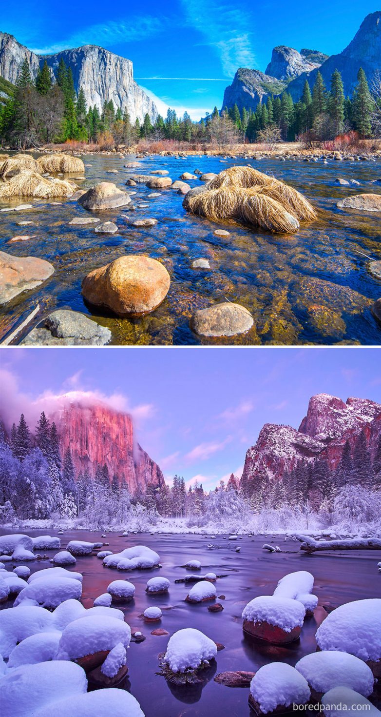 15 волшебных мест нашей планеты до и во время зимы