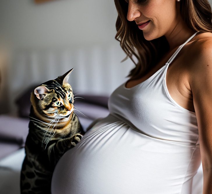 Кошка догадалась, что ее хозяйка беременна, и решила помочь будущей маме
