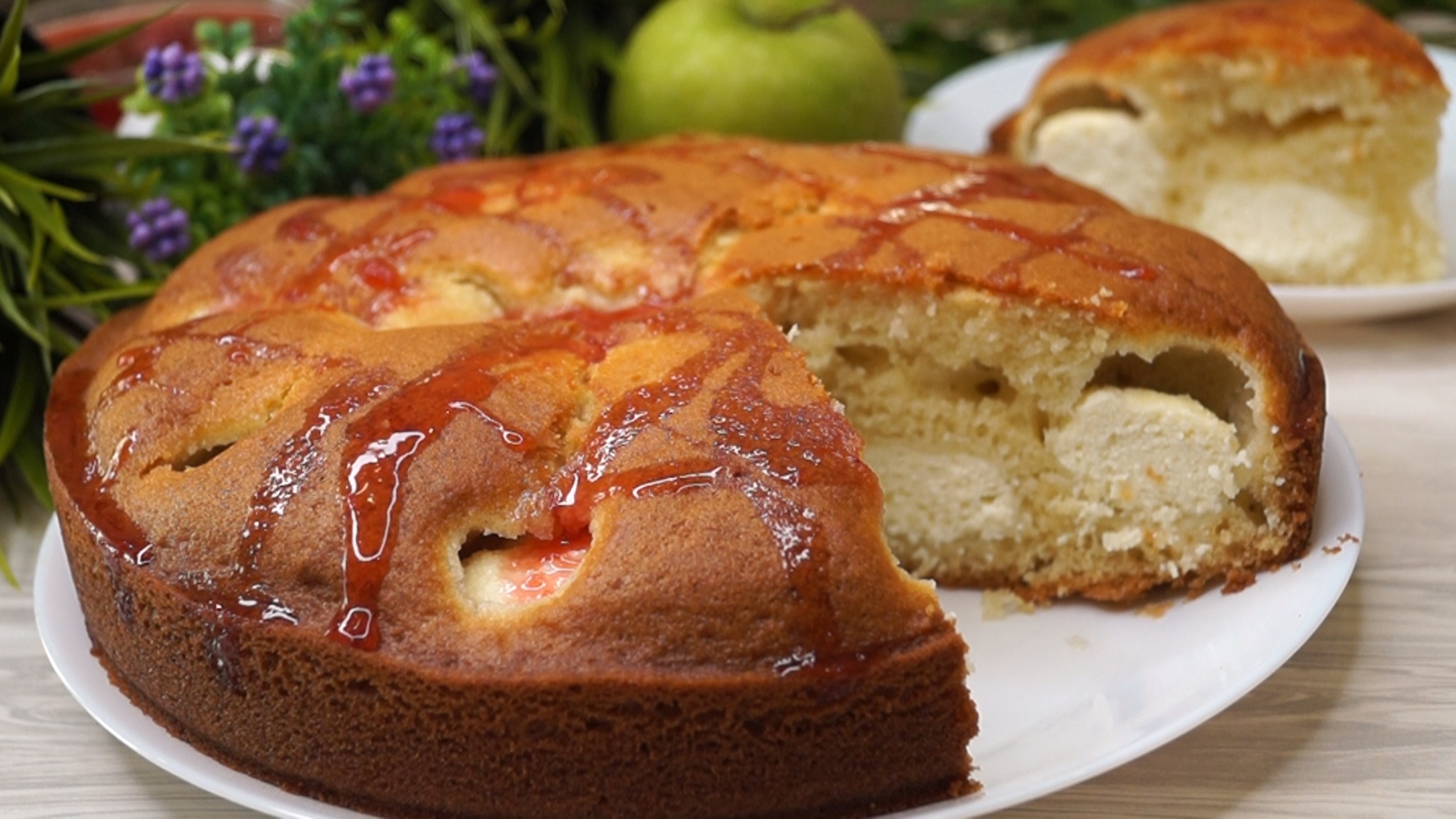 Заливной пирог с творогом и яблоками в духовке рецепт с фото пошагово на кефире